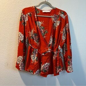 Astr Floral Wrap Blouse - Red and White